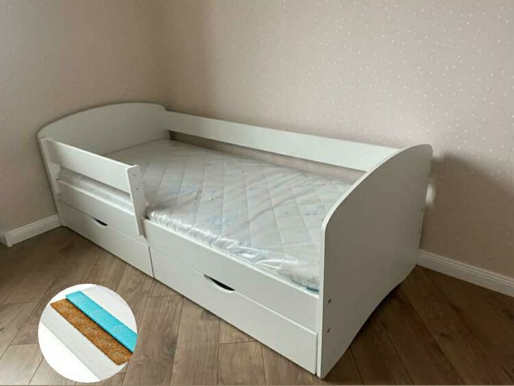 Кровать подростковая с 2 ящиками и  бортиком «Комфорт» 80*180см.+Матрас Киндер 4